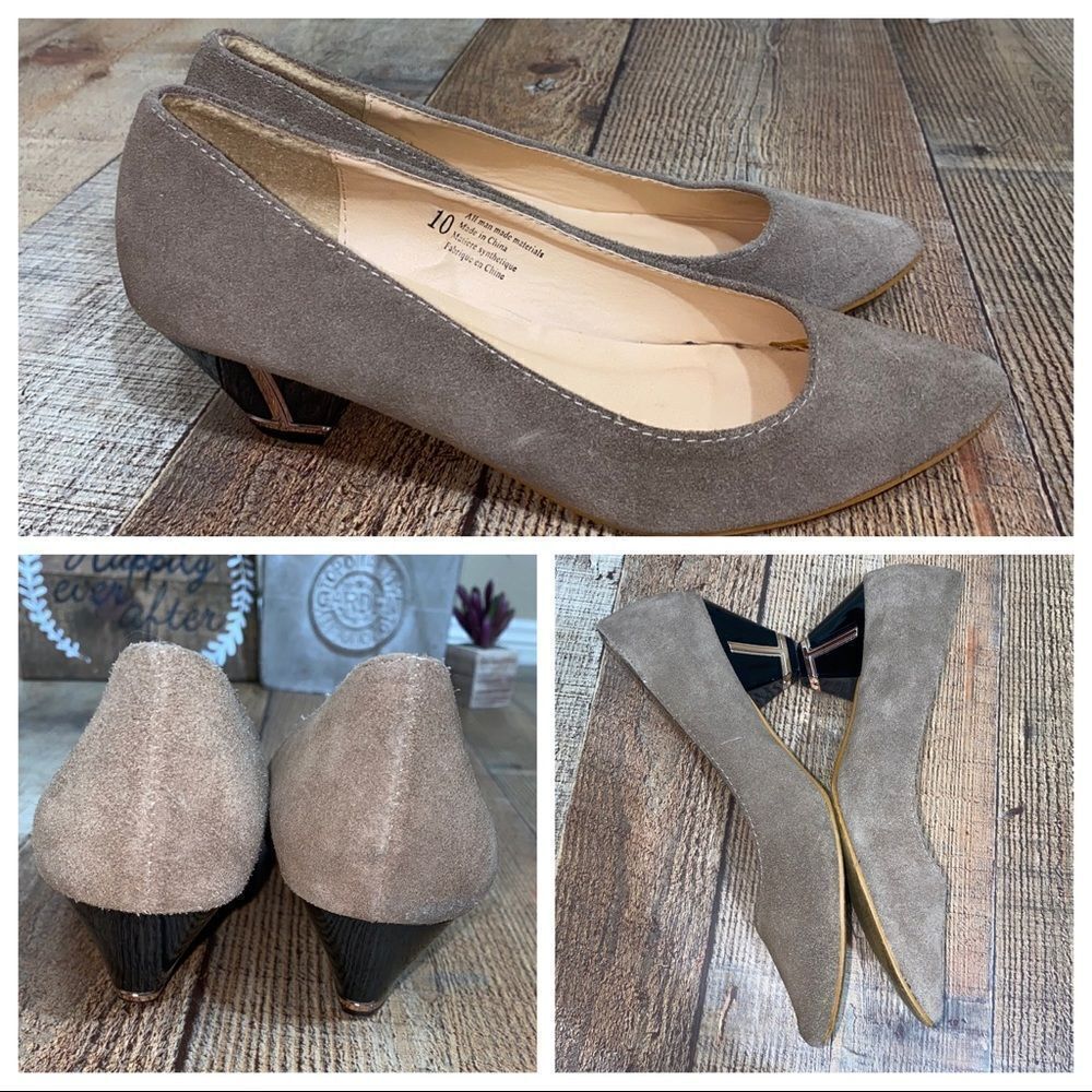 💜 Deena & ozzy tan suede heels black gold